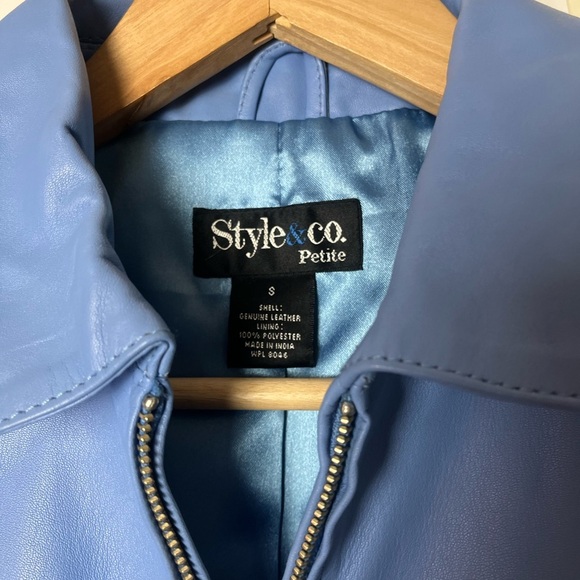 Vintage Y2K Blue Leather Jacket Collared Button Up Womens S 1847 - Picture 4 of 4